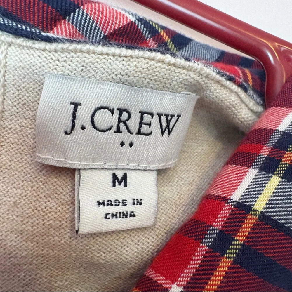 💙J. Crew Cream Crew Neck Sweater with Red Faux Shirt Hem